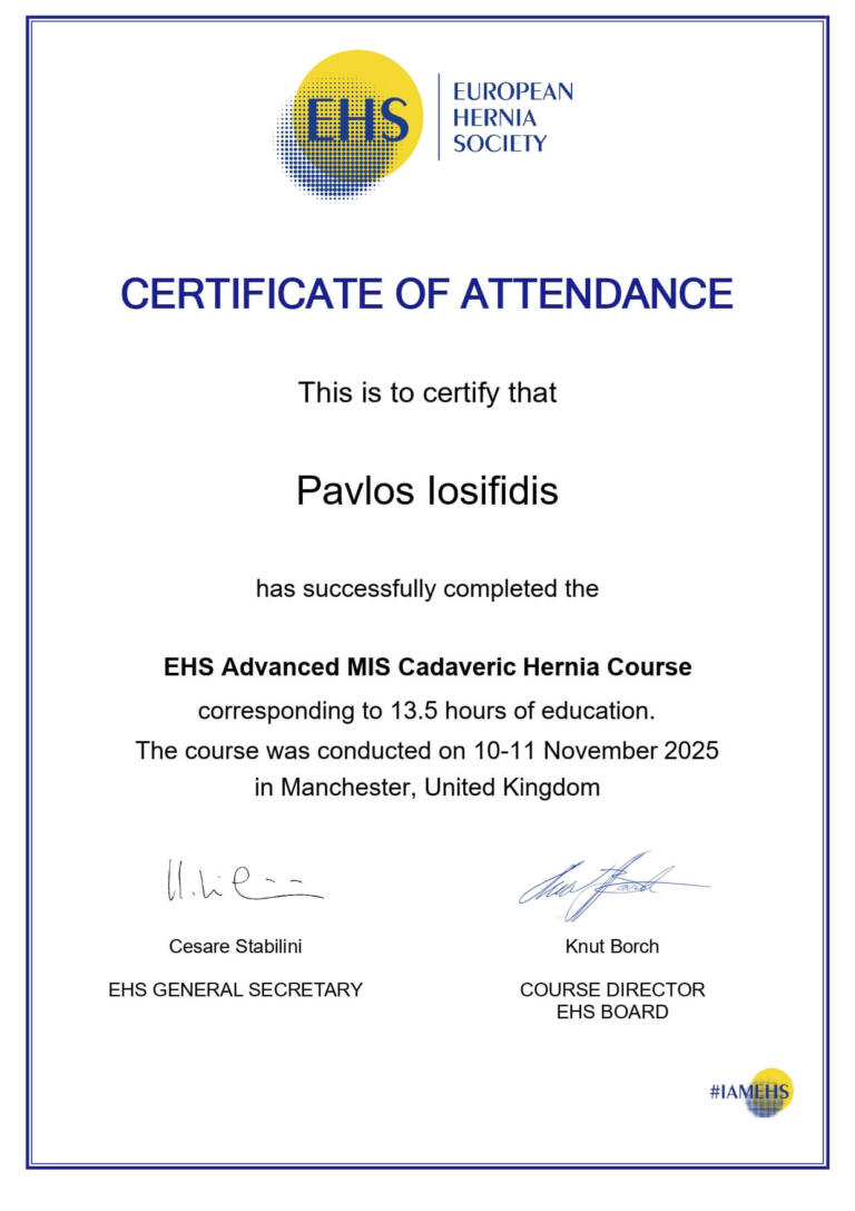 Certificate of Attendance (EHS Advanced MIS Cadaveric Hernia Course, 10-11 November 2025, Manchester)_page-0001