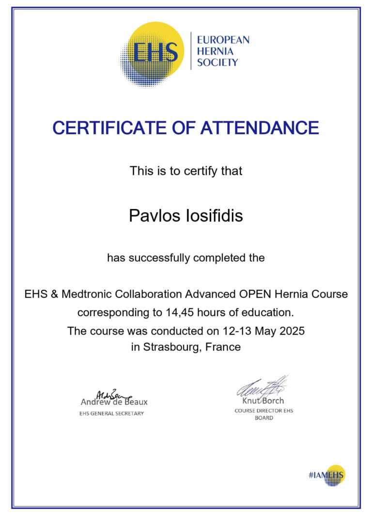 Certificate of Attendance (EHS & Medtronic Collaboration Advanced OPEN Hernia Course, 12-13 May 2025, Strasbourg, France)_page-0001