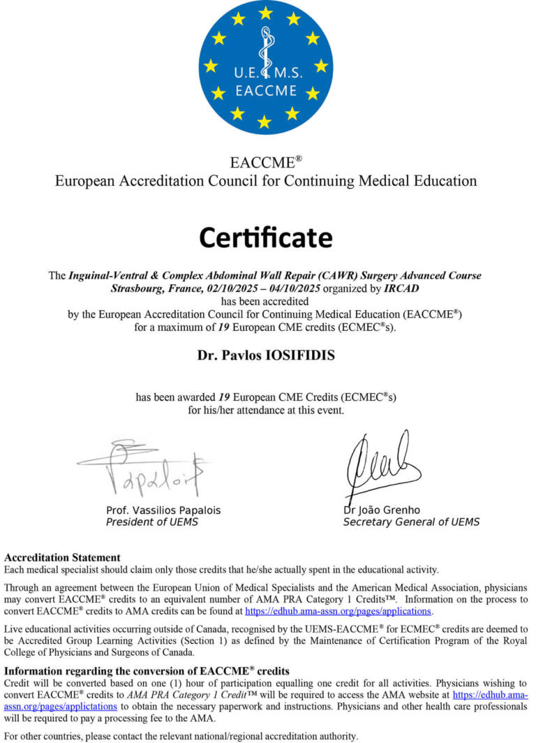 UEMS Certificate - IOSIFIDIS